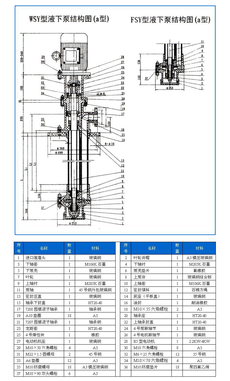 FSY型、WSY型立式玻璃鋼液下泵安裝尺寸圖